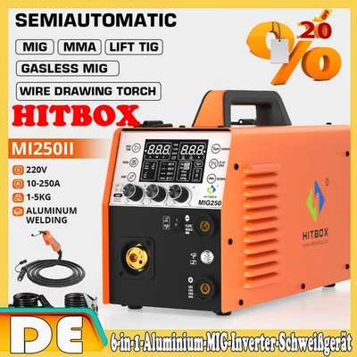 HITBOX Digital-Schweißgerät 5in1 250A Alu MIG/Flux Core IGBT 6In 1 Schweißgerät - Bild 1 von 4