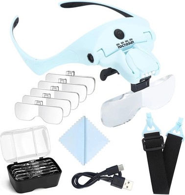 YOCTOSUN Magnifying Glasses with Light for Close Work, Head Magnifier with 4 ...