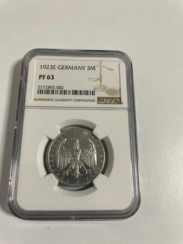 3 Mark 1923 E Weimar Republic NGC PF63 Mirror Proof Germany Proof