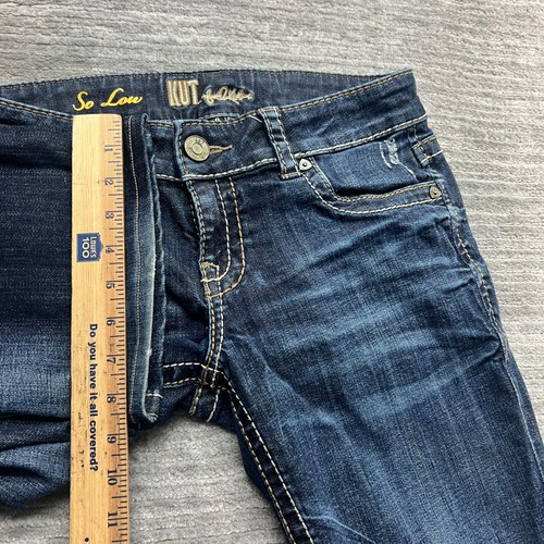 Pantalones de mezclilla KUT from the Kloth talla 4 para mujer Kate So tiro bajo azul entrepierna dobladillo 31" - Imagen 9 de 12