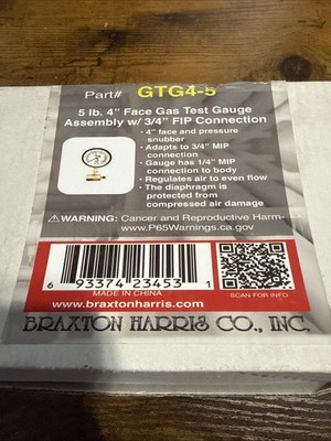 Braxton Harris GTG4-5 Test Gauge assembly W/ 3/4  FIP Connection