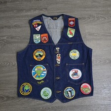 Vintage Wrangler Denim Vest USA Made State Patch Tour 80s Americana Men's Medium