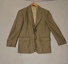 Oscar De La Renta Jacket Mens 38S Brown Silk Blend Long Sleeve Tweed Blazer