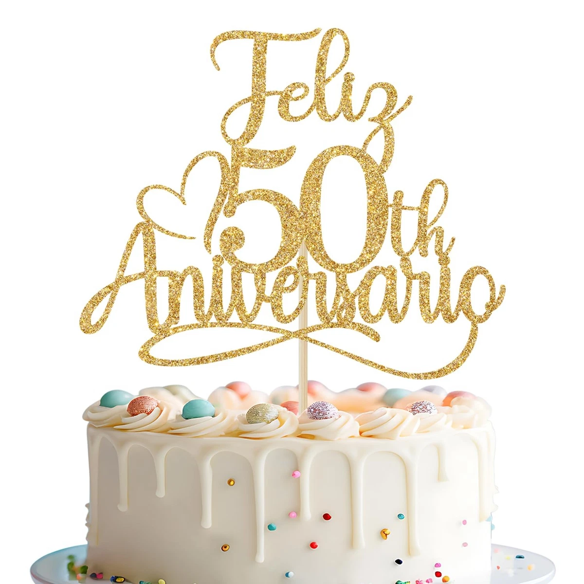 Goldener Acryl-Cake Topper Happy Anniversary – Glänzend, Elegant, Mit Herz-Details – Für Hochzeitstag, Verlobung & Jede Feier