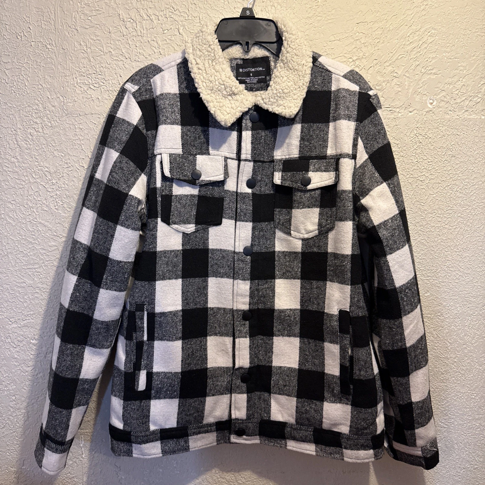 Distortion Unisex Wool Flannel Jacket Size Small Plaid 2 Side Pocket NEW - product detail image 1