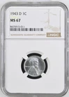 1943 D Lincoln Cent Wheat Reverse NGC MS-67