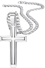 Besteel 925 Sterling Silver Cross Necklace for Men Women | 5mm 316L Stainless St