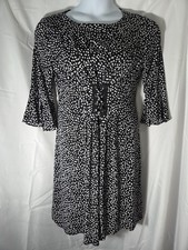 Tahari Arthur S Levine Black w/White Dot 3/4" Bell Sleeves Lace Up Waist Size 10