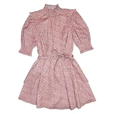 ENGLISH FACTORY Floral Cottagecore Puff Sleeve Mock Neck Tie Waist Dress S