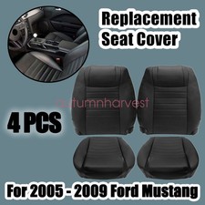 For 05-09 Ford Mustang Front Replacement Perforated Leather Seat Cover Black