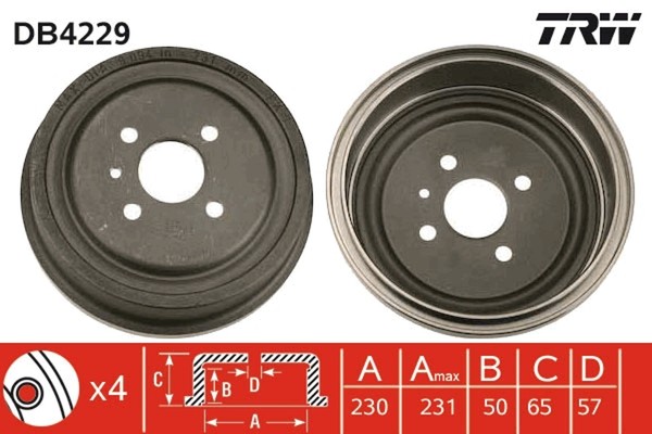 2X TRW Bremstrommel DB4229 FüR Opel F70 J96 Vectra Combo Astra T98 T92 CC Tour-image