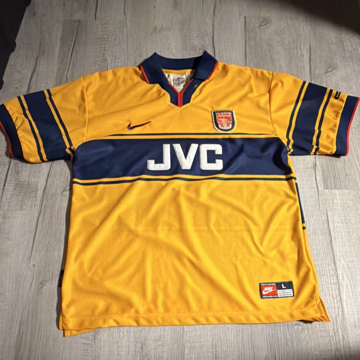 Nike Arsenal JVC Yellow Blue Soccer Jersey Size L Football Shirt