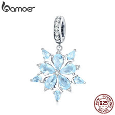 High Quality 925 Sterling Silver Winter Snowflake Blue CZ Elegant Charms Pendant
