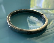 Etched Vintage Child  s Sterling Silver .925 Hinged Bangle Bracelet 6  10g