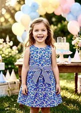 Polo Ralph Lauren Fit And Flare Bright Blue Floral Dress For Girls