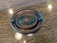 Vintage Brass Drop Ring Drawer Pull Swirl Double Screw 3"x2.5"