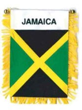JAMAICA MINI BANNER FLAG with BRASS STAFF  SUCTION CUP 4" x 5"