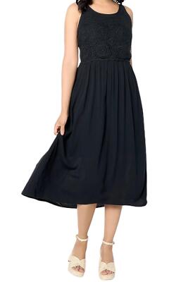 Destination 365 Women's Crinkle Chiffon Crochet Maxi Dress Black
