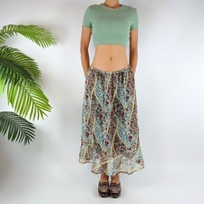 Vintage Y2K Brown Floral Boho Fairycore Low Rise Beachy Midi Skirt / Size: L