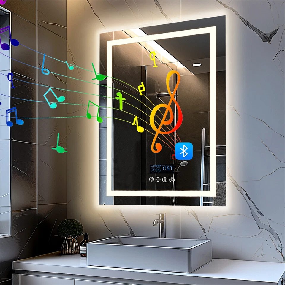 Badezimmerspiegel mit Beleuchtung Bluetooth Uhr Touch Antibeschlag Dimmbar - Bild 2 von 4