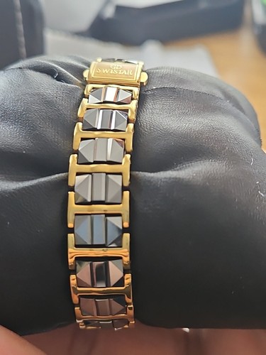 RARE 23 Ct Gold Swistar Watch Tungsten Case And Bracelet Sapphire With Diamonds - Picture 4 of 10