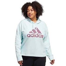 Adidas Women's Halo Mint Cotton Graphic Logo Fleece Pullover Hoodie-Plus Size 2X