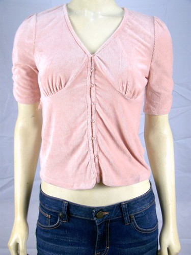 American Rag Top Women Medium 8 10 Pink Knit Short Sleeve V Neck Ruched Blouse - Picture 2 of 12