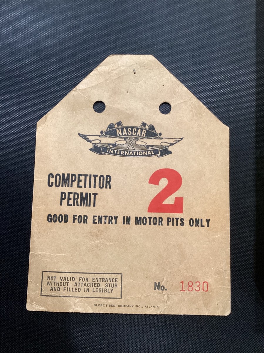 NASCAR International Competitor Permit Ticket Pass, Possibly 1960