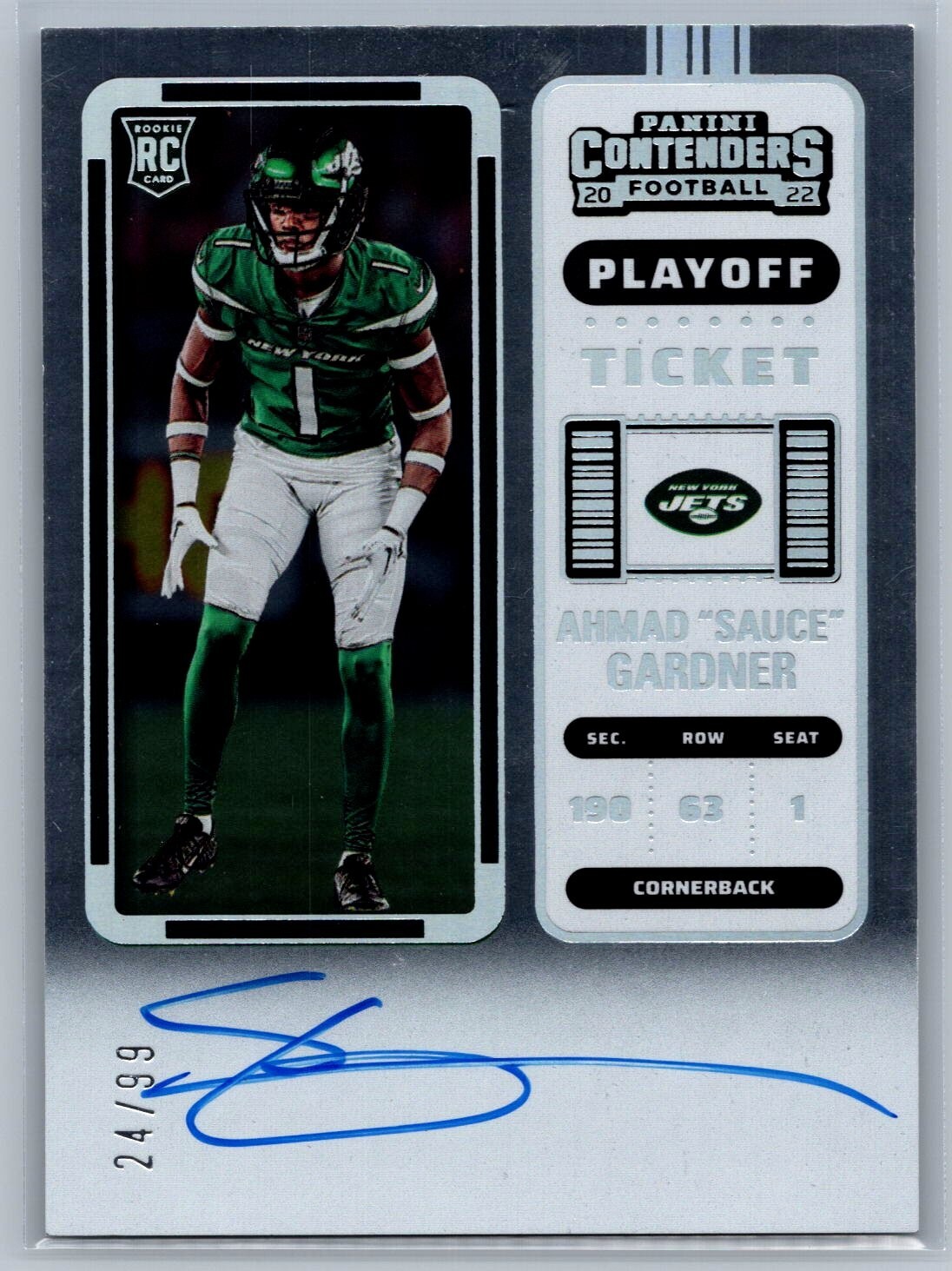 /99 2022 Panini Contenders - RPS Playoff Ticket #101 Ahmad Gardner (RC, AU) - NM