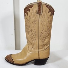 Vintage Dan Post Cream Leather Lizard Toe Western Boots Size 6 Cowgirl Retro 90s