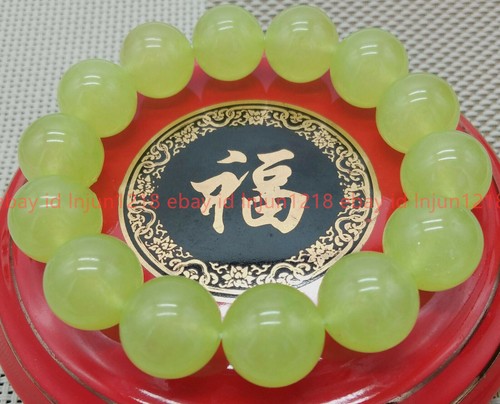 14mm Natural Green Peridot Gemstone Round Beads Stretch Bangle Bracelet 7.5'' - Picture 2 of 12