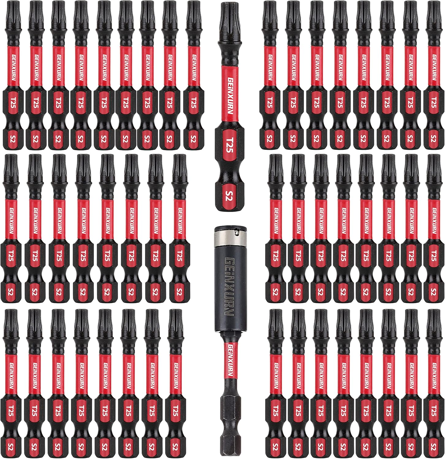50Pc T25 Torx Impact Bit Set - S2 Steel Magnetic Bits with Holder for Drill Driver