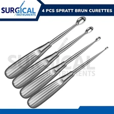 4 Pcs Spratt Brun Mastoid Curettes Set Ear Instruments Stainless German Grade