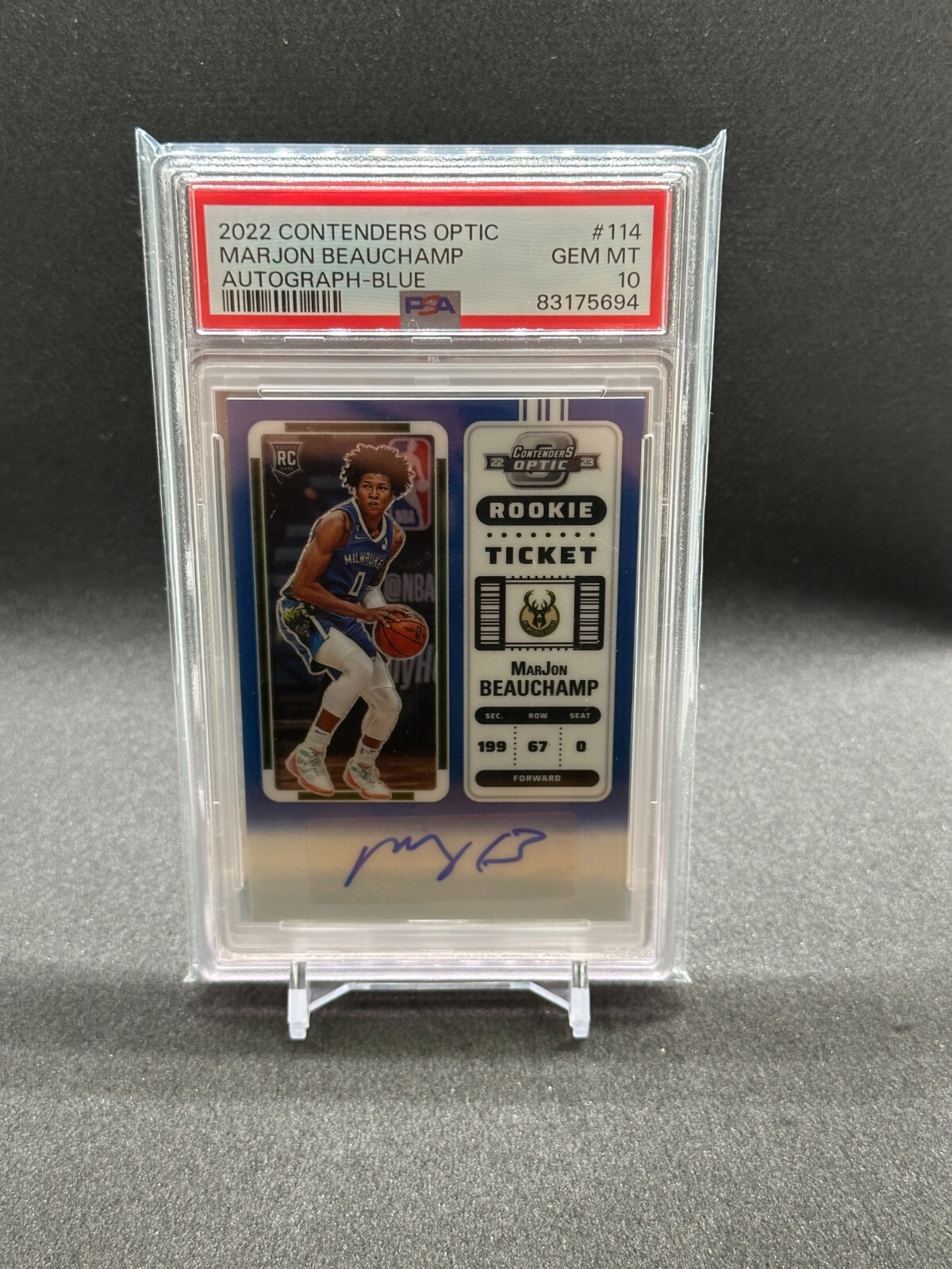 2022-23 Panini Contenders Optic Marjon Beauchamp Rookie Ticket RC Auto Blue /49