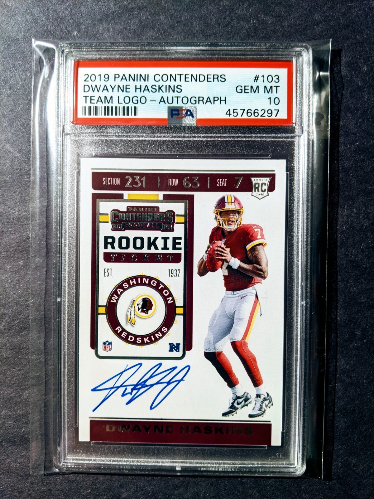 2019 Panini Contenders #103 Team Logo Autograph Dwayne Haskins RC PSA 10