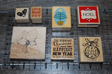 CHRISTMAS CRAFT STAMPS Lot of 7 Poinsettia, "The Merriest Christmas ...  yours"