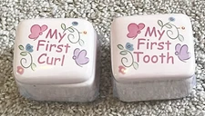 Baby Ceramic Keepsake Gift Set Girl My First Tooth & Curl Boxes Pink Set of 2