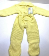 Vintage Baby Knit Footed Outfit 0  6 Months Yellow Heirloom Style One Piece Gift