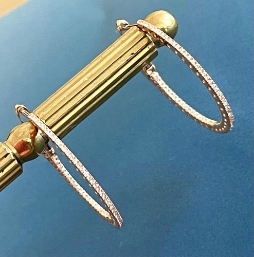 Diamond Earrings Hoops in 18ct Rose Gold 0.50ct inside out Hoop Leverback - Picture 8 of 8