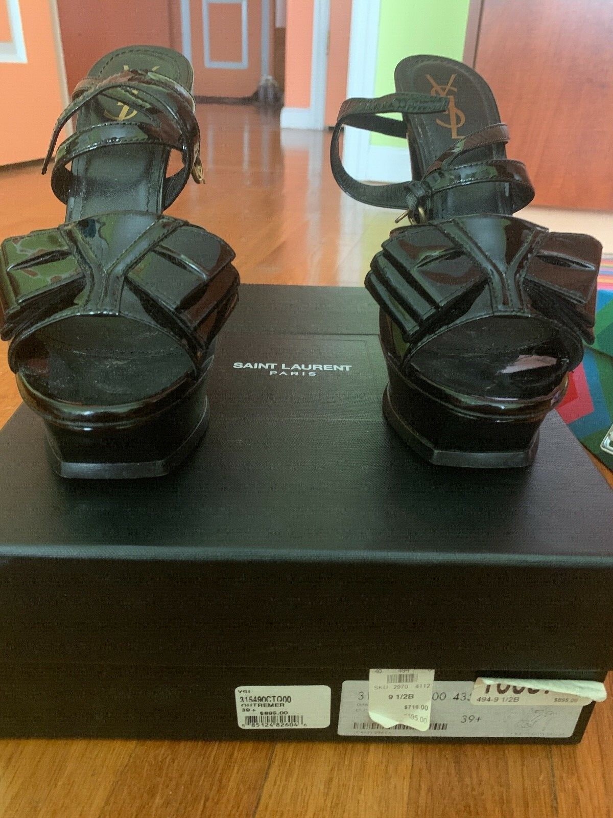 SAINT LAURENT Sandalo YSL nero vernice "Tribute Co 74" taglia 9 1 2