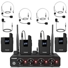 Wireless Microphones System with UHF Headset/Lavalier Lapel Mics, Bodypack Tr...