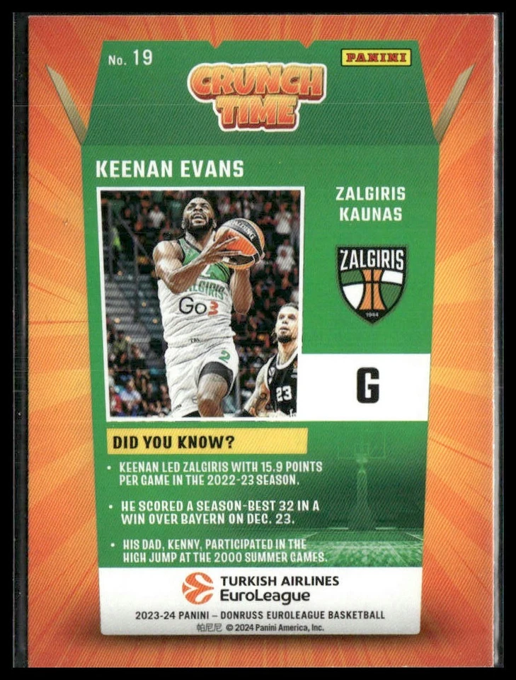 2023-24 Donruss EuroLeague #19 Keenan Evans Crunch Time Press Proof - Image 2 of 2