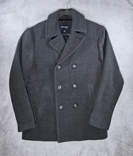 Double Breasted Gray Wool Pea Coat Size Men's M Pristine! EUC!