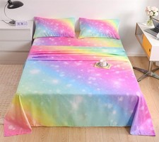 Rainbow Sheets Twin Size 3 Piece, Tie Dye Pastel Girls Sheet Twin,