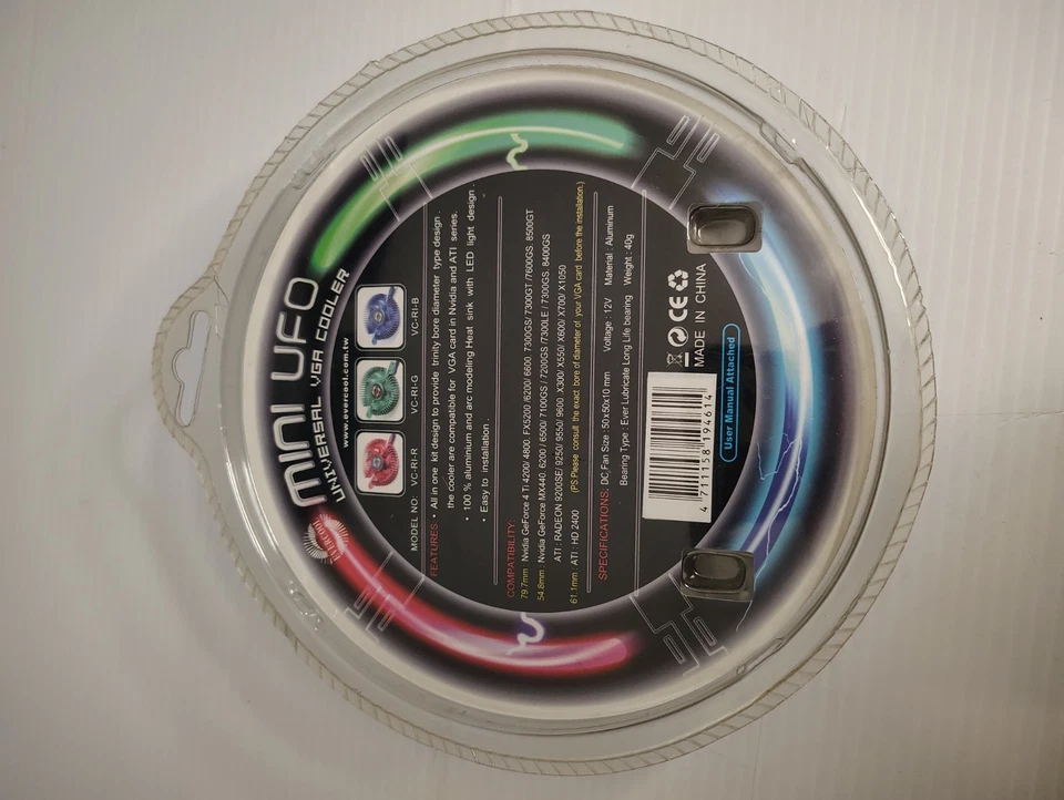 EverCool VC-RI-R (Red) Mini UFO Universal VGA Cooler, 12v, 50x50x10mm, Aluminum  - Image 2 of 3