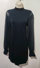 Zara Black Tunic Dress S M 12 chiffon long sleeve tie back high neck work office