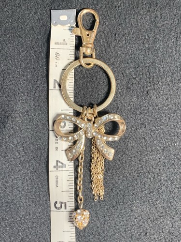Bow knot Gold Keychain Keyring With White Rhinestones - Picture 7 of 8
