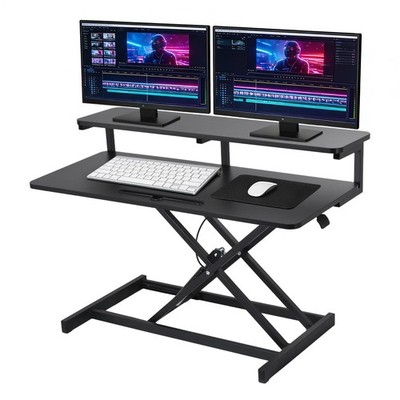 Black Height Adjustable 37'' Standing Desk Monitor Riser, Sit Stand Tabletop