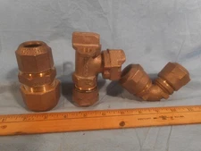 Lot of 3  BRASS Compression Coupling HM/JJ Mueller NL Lock Shut Off Ellbow Union
