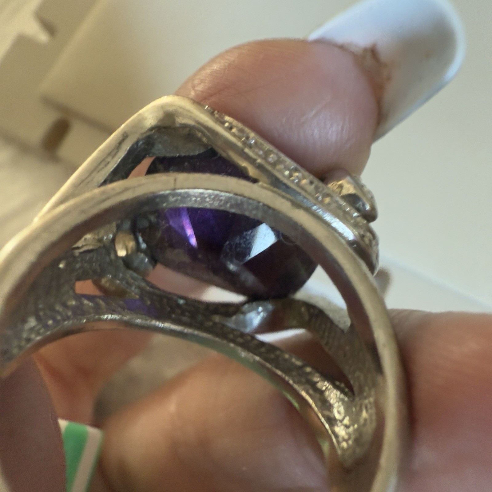 Large Statement Ring Amethyst and CZ Ring Size 9 - image 5